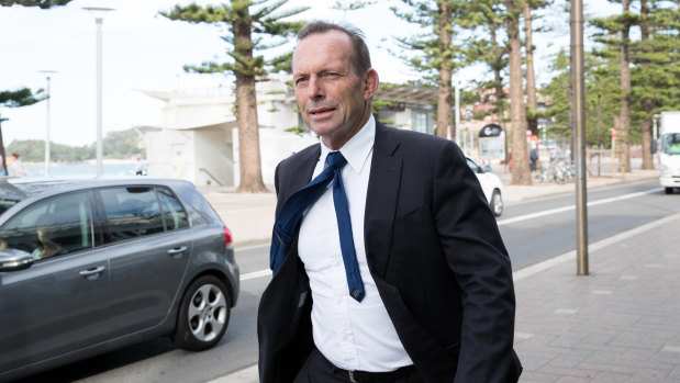 Former PM Tony Abbott at Manly Beach in his former electorate of Warringah during the election campaign.