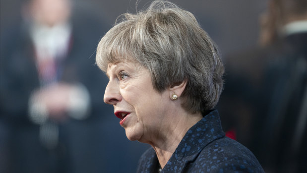 UK Prime Minister Theresa May pictured at the Europa Building ahead of a  meeting with Donald Tusk, president of the European Union, in Brussels on Saturday.