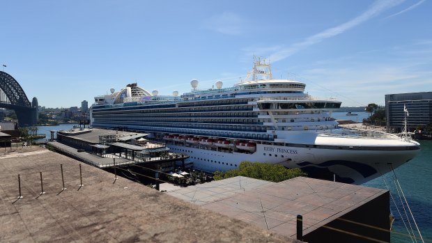 The Ruby Princess cruise ship at the Overseas Passenger Terminal in Circular Quay, Sydney.