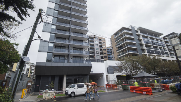 Peak Towers at 27 Church Avenue, left, stands adjacent to the Mascot Towers complex.