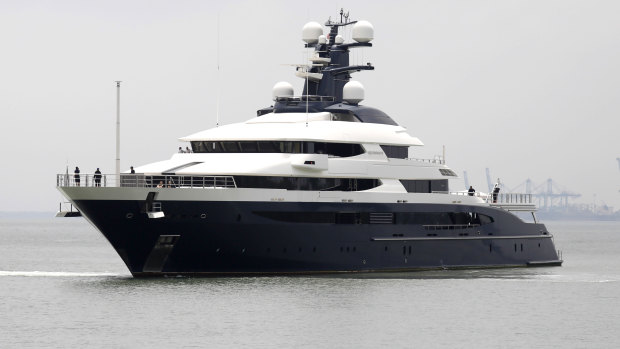 The super yacht Equanimity approaches the Boustead Cruise Centre in Port Klang, Selangor, Malaysia.