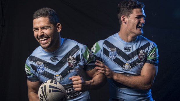 Nathan Cleary and (left) Cody Walker ahead of the NRL State of Origin series in 2019.