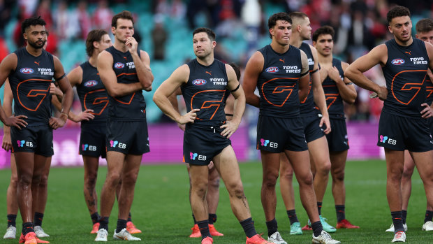 Toby Greene and the Giants look on after Sydney’s win.
