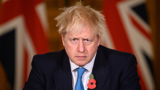 Staring down the tunnel: PM Boris Johnson at a press conference on the first day of a month-long lockdown on November 5.