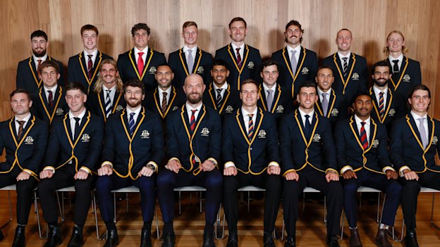 The 2026 All Australian Team. Charlie Curnow (third from left, back row) has been added digitally.