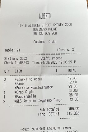 The bill from Alberto’s Lounge.