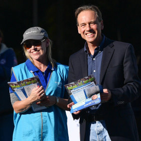 Greg Hunt in the seat of Flinders on election day in 2019.