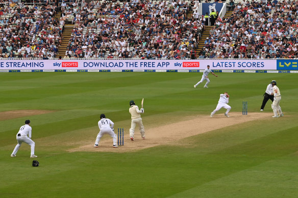 Joe Root takes a return catch from Alex Carey on the final day at Edgbaston.