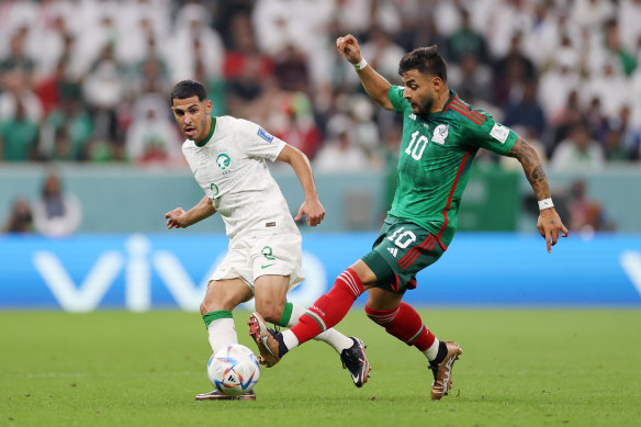 Mexico’s Alexis Vega has had his chances in the first half against Saudi Arabia.