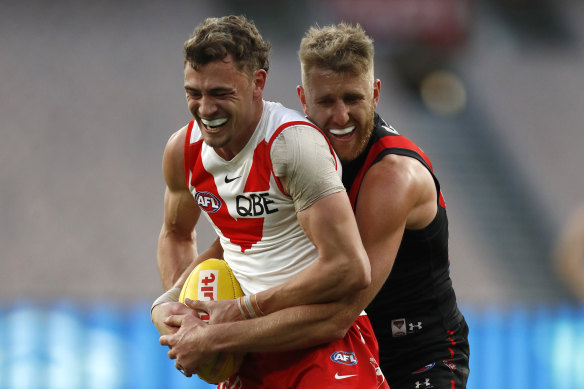 Will Hayward is tackled by Dyson Heppell.