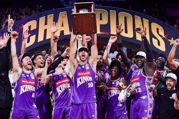 The Kings celebrates after their game-five victory over Adelaide.