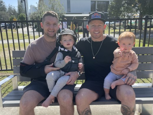Jarrod Croker and Todd Carney as doting dads.