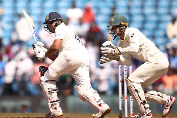 Rohit Sharma bats on the way to a century on day two.