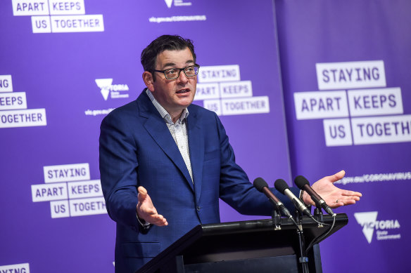 Victorian Premier Daniel Andrews speaking to the media on Monday. 