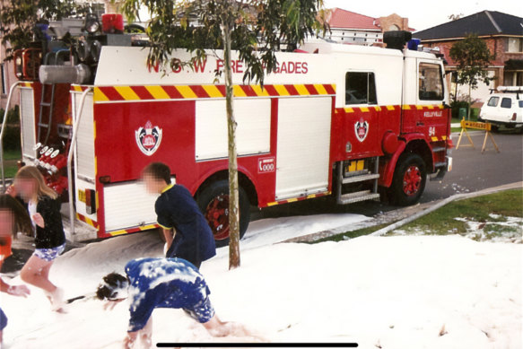 Children playing in toxic firefighting foam in the backstreets of Kellyville, circa 2001.