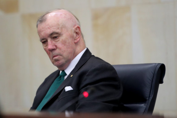 Royal commissioner Richard Tracey at the first public hearing in the federal government's Royal Commission for Aged Care Quality and Safety at the Roma Mitchell Commonwealth Law Court Building in Adelaide.