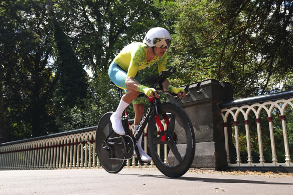 Australia’s Lucas Plapp competing in the Men’s Time Trial at the Commonwealth Games.