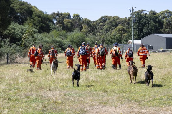 SES volunteers near Macs Road, Buninyong on Friday. The official search for Samantha Murphy has since been scaled back.