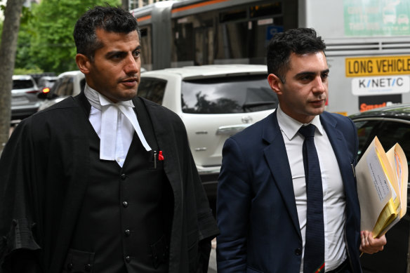 Pierre Assaad’s legal team, barrister Rishi Nathwani and solicitor Mark Martoccia, leave the Supreme Court after their client was sentenced. 