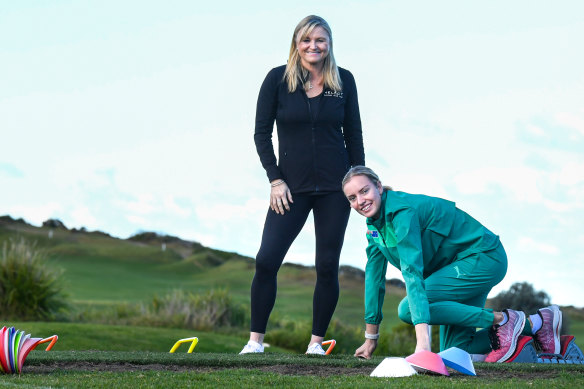 Para-athletics star Mali Lovell with her coach, former Olympian Melinda Gainsford-Taylor. 