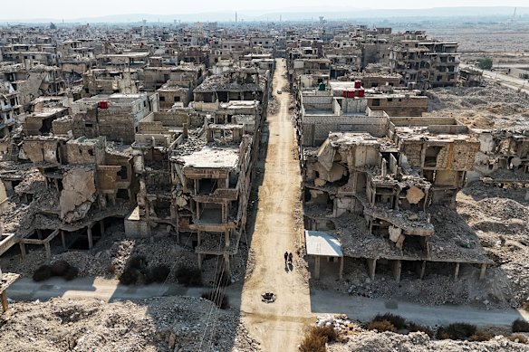 The remains of the Yarmouk refugee camp in Damascus in January.