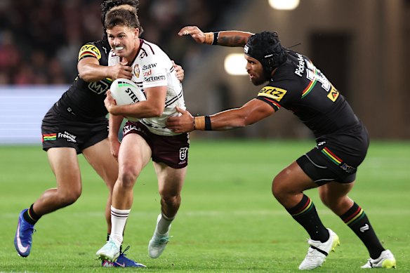 Joey Walsh spots a hole in the Penrith defence on Sunday night.