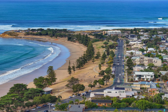 An aerial shot of Torquay.