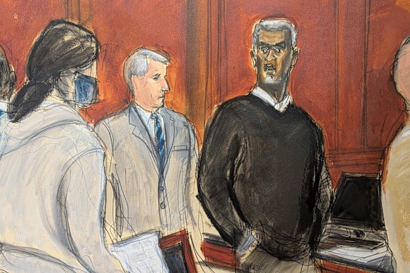 A court sketch of Combs at the start of jury selection on May 5.