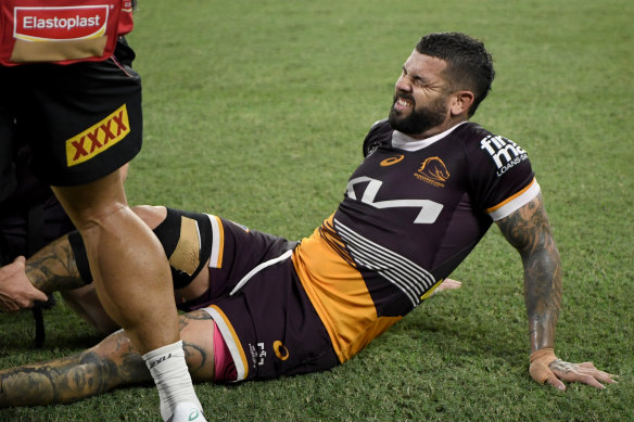 Adam Reynolds left the field for the Brisbane Broncos late in the contest against the South Sydney Rabbitohs.