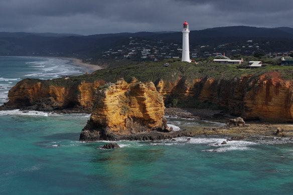 The Split Point Lighthouse, which looms above the coastline and Great Ocean Road. 