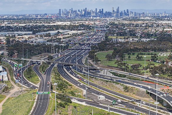 The Western Ring Road and West Gate freeway interchange.