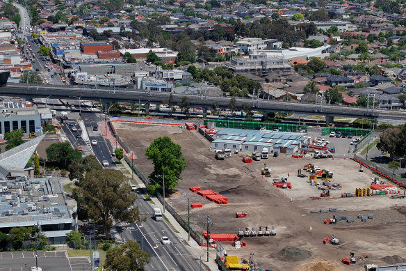 A Suburban Rail Loop worksite at the corner of Clayton and Carinish roads in Clayton. 