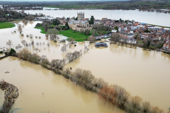 The medieval town of Tewkesbury has been surrounded by water all year.