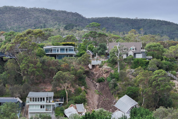 The landslip in McCrae on Wednesday.