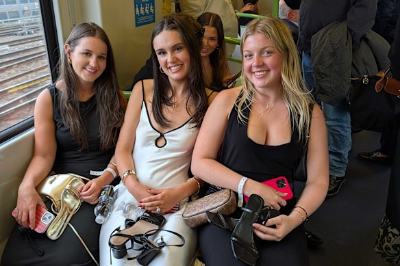 Ash, Issy and Alex, of Shepparton head home from Derby Day.