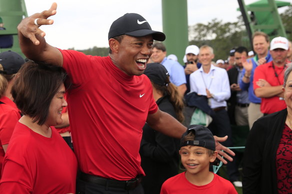 Tiger Woods with his son Charlie after winning the Masters.