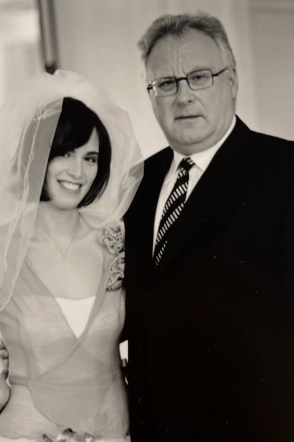 The author and her father on her wedding day in Canberra, in 2001.
