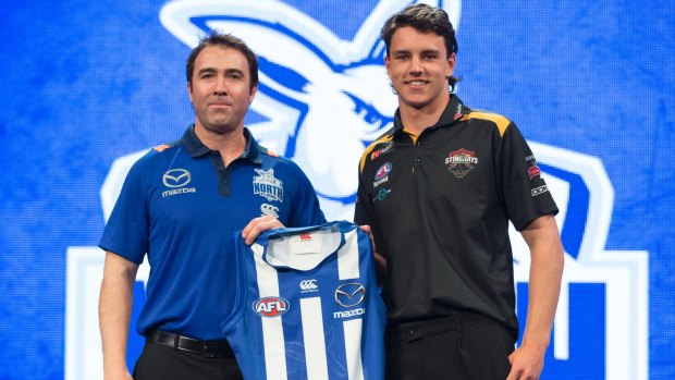 North Melbourne coach Brad Scott with highly rated recruit Luke Davies-Uniacke.