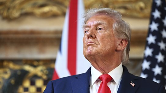 US President Donald Trump attends a joint press conference with British Prime Minister Keir Starmer at Chequers near Aylesbury, England on Thursday.