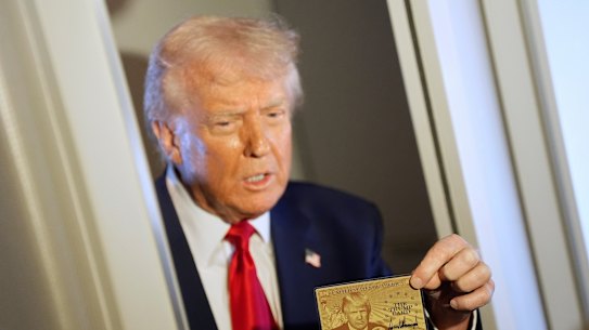 Even as he rocked the world with his tariff announcement, Donald Trump attempted to sell America to rich would-be immigrants with a $US5 million gold for a fast track to citizenship.