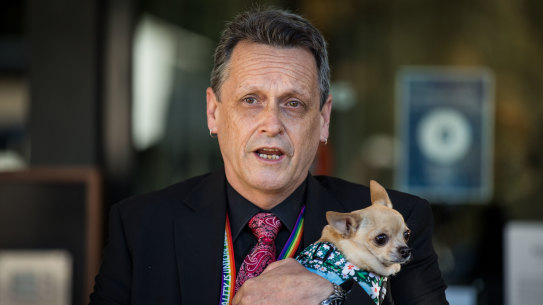 Andy Meddick outside Parliament last month.