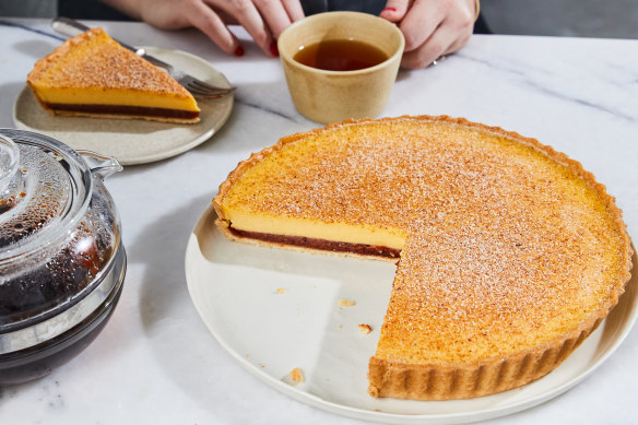 Egg custard and a layer of quince puree baked in the perfect tart shell.