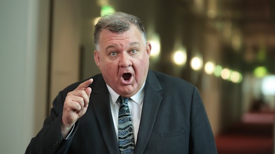 Craig Kelly during a doorstop interview at Parliament House on Wednesday.