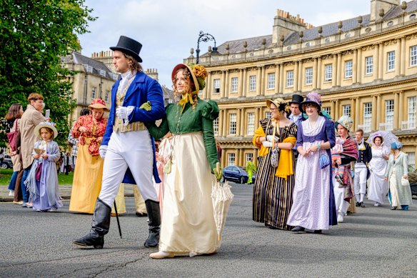A Regency costume parade in Bath,
part of the city’s annual Jane Austen Festival.