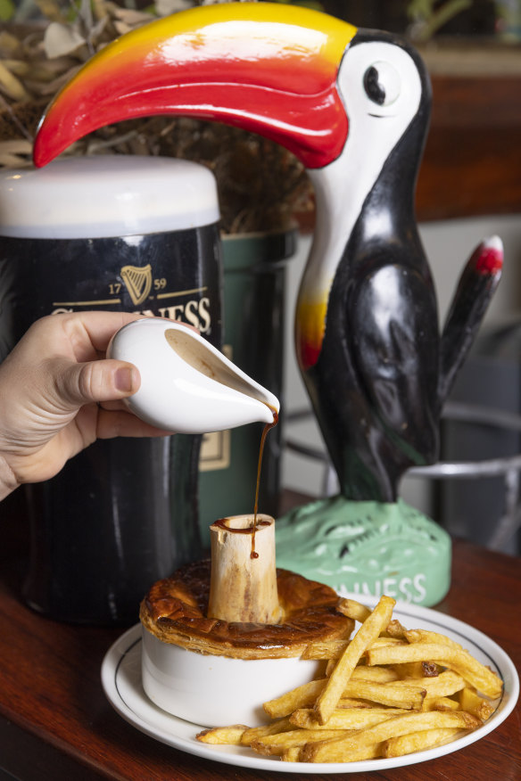Beef and Guinness pie with bone marrow.