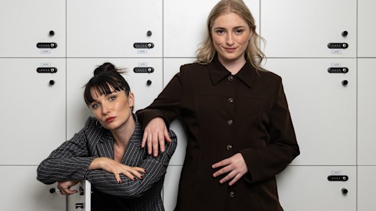 Jenna Owen (left) and Vic Zerbst are the writers and stars of new ABC comedy Optics, which is set in crisis management company.