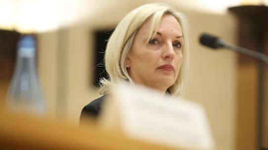Under fire: Christine Holgate during a Senate estimates hearing in Canberra on October 22.