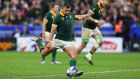 Handre Pollard of South Africa kicks the winning penalty goal.