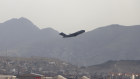 A US military aircraft takes off from the Hamid Karzai International Airport in Kabul, Afghanistan.