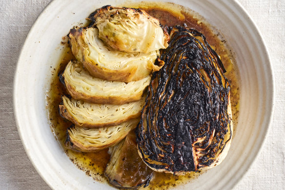 Charred sugarloaf cabbage with kombu butter.